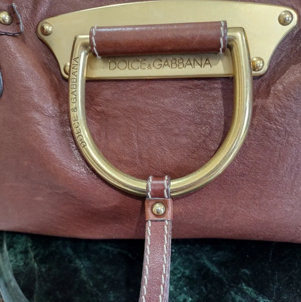 Dolce & Gabbana D_ Ring Satchel Brown Leather With Gold Hardware  vintage